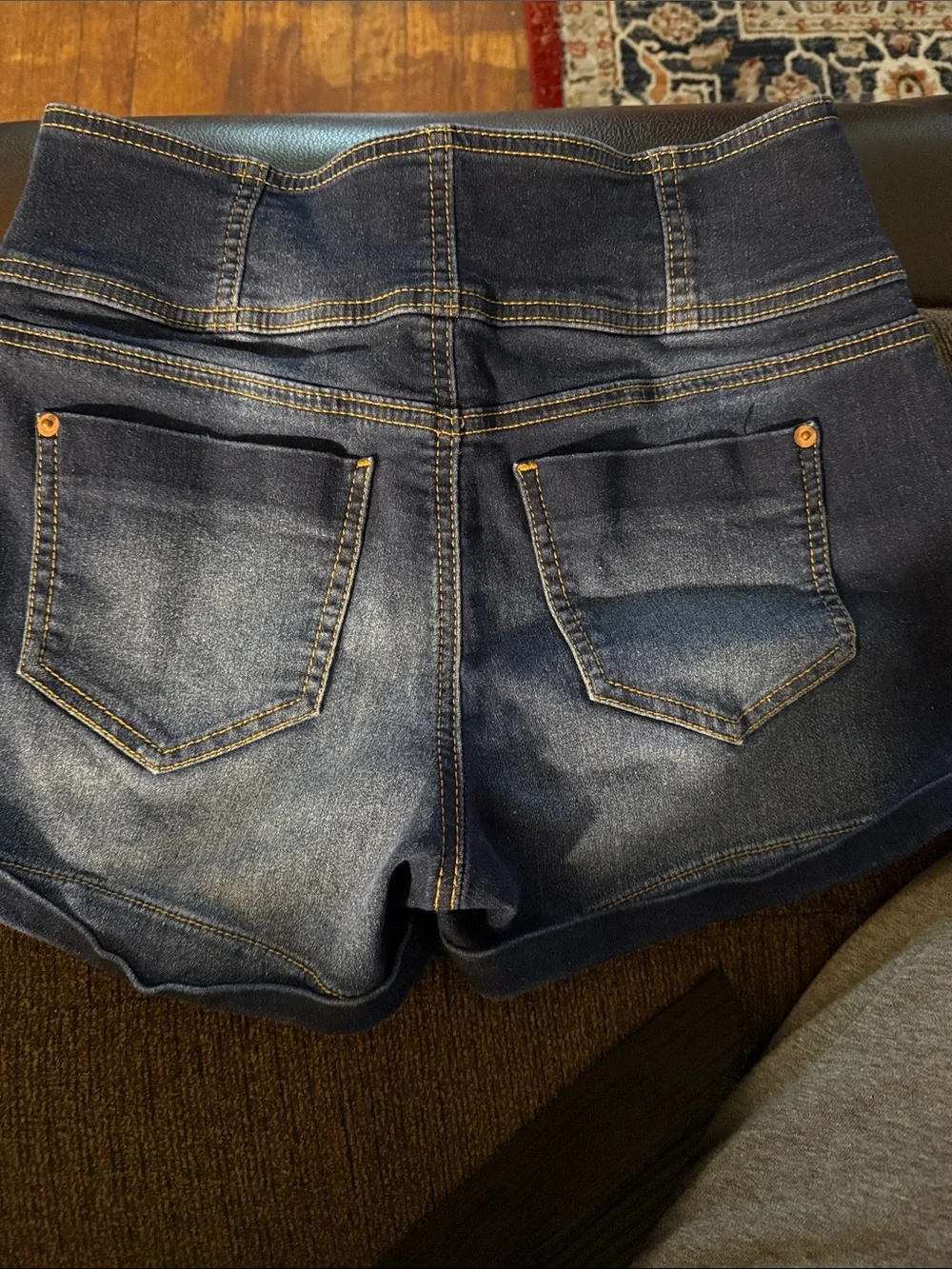NBD High Waist Dark Indigo Faded Denim Shorts